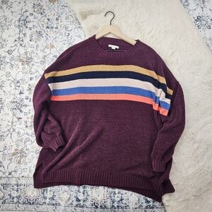 American Eagle Maroon Chenille Stripe Oversized Sweater L/XL